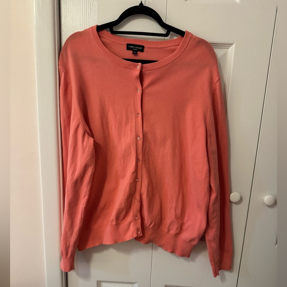 Lord & Taylor Women’s Coral Button-Front Cardigan – Size 2X